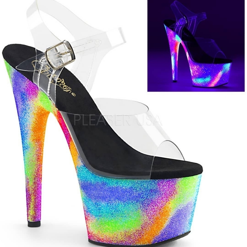 Glow Platform Glitter Clear High Heel Shoes Size 5 Pleaser Brand